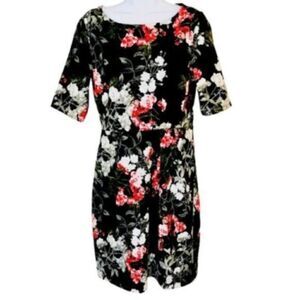Banana Republic Factory Floral Pleat Sheath Dress Black 4
